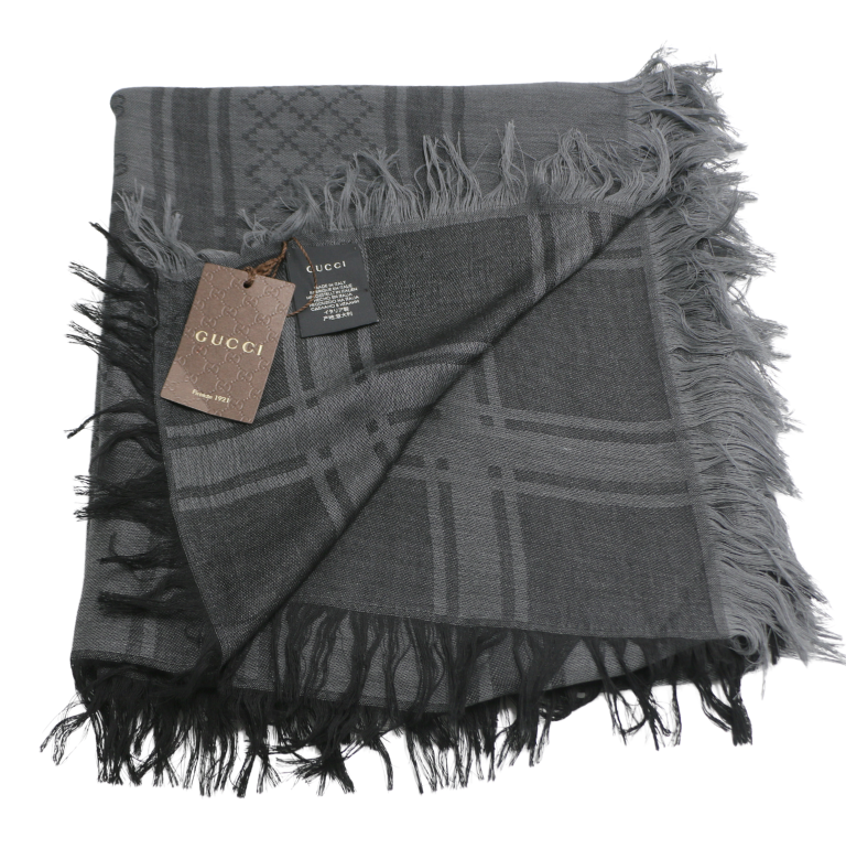 Gucci Graphite/Black Wool/Silk Shawl Diamante GG Print 140x140